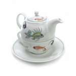 ROY KIRKHAM FINE BONE CHINA | AQUARIUM TEA FOR ONE TEAPOT WITH CLASSIC CUP & SAUCER